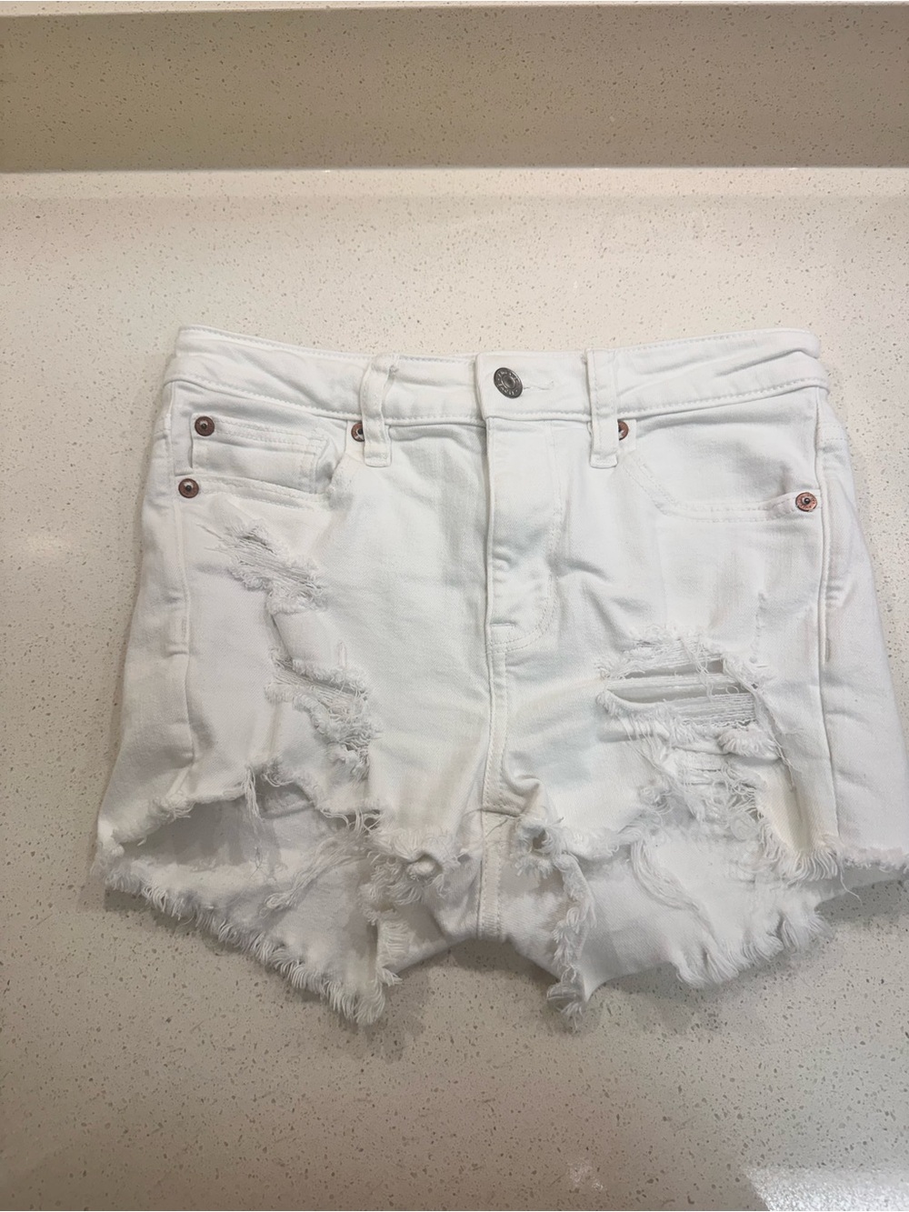 American Eagle Outfitters White Distressed High-Rise Jean Shorts